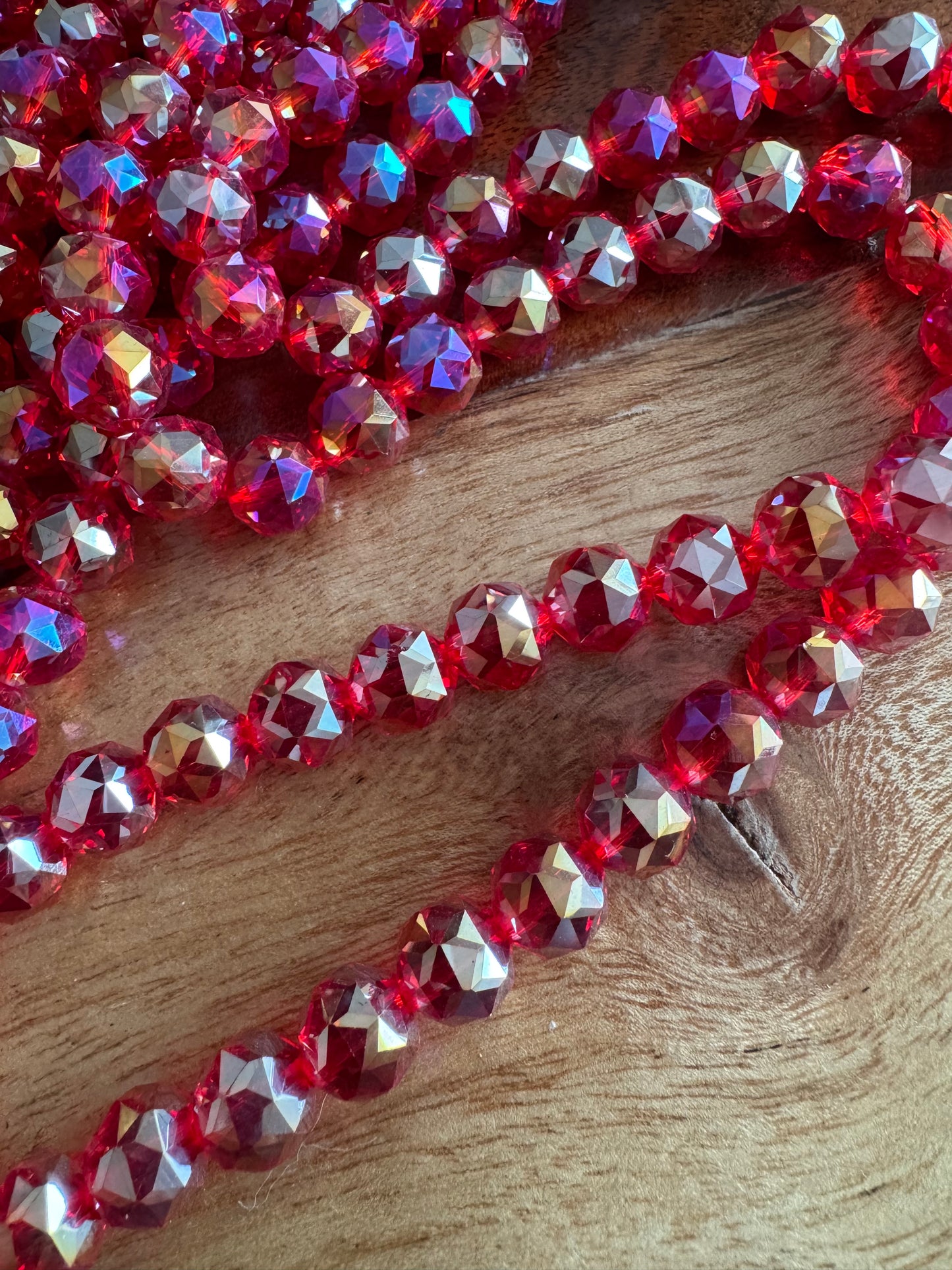 10mm Red Chinese Crystal Glass – Faceted & Iridescent