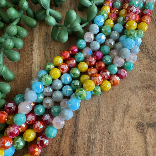 8mm Opaque Rainbow Chinese Crystal Glass – Faceted & Iridescent