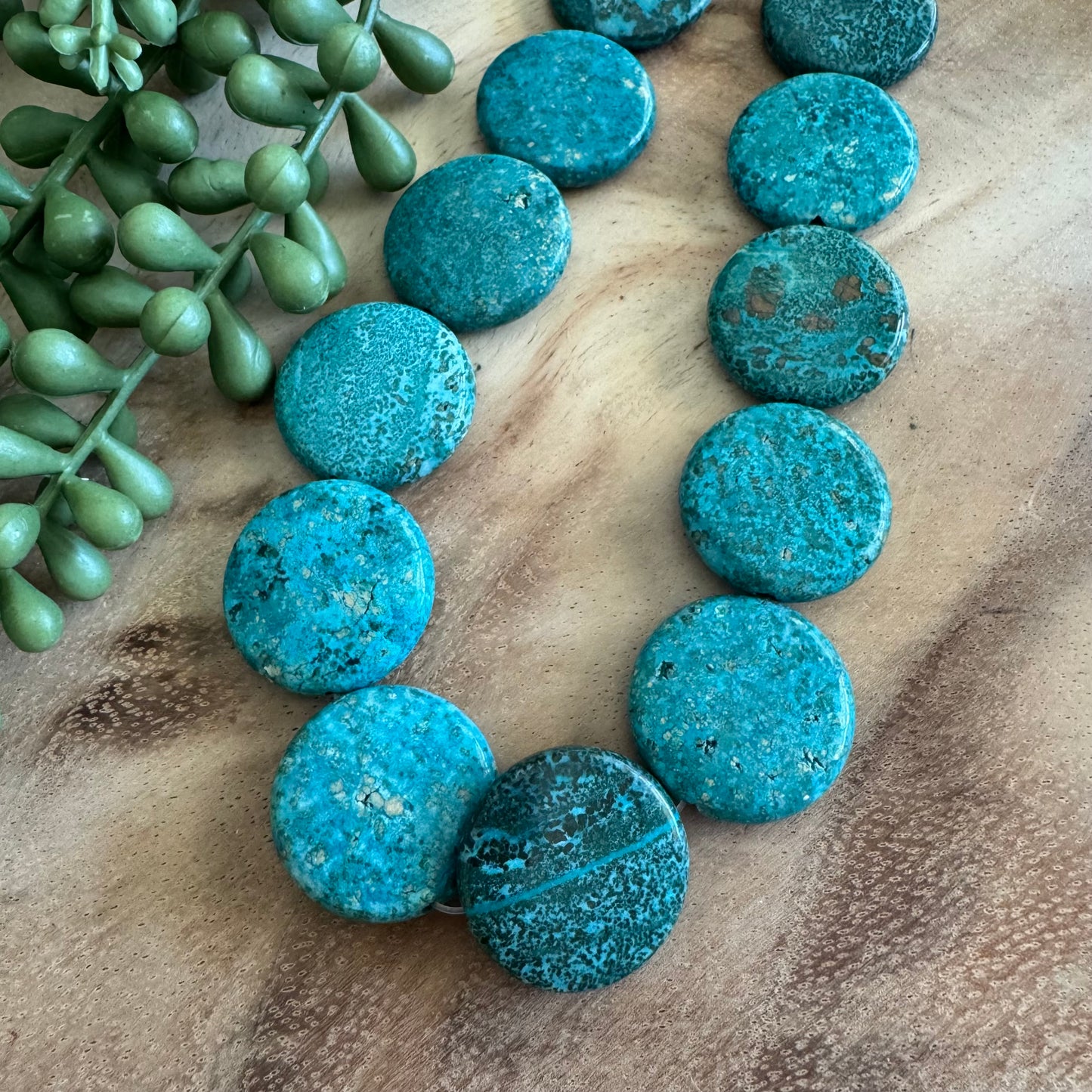 Teal Dyed Jasper Coin Bead Strand- 25mm - 15 Inches ST12