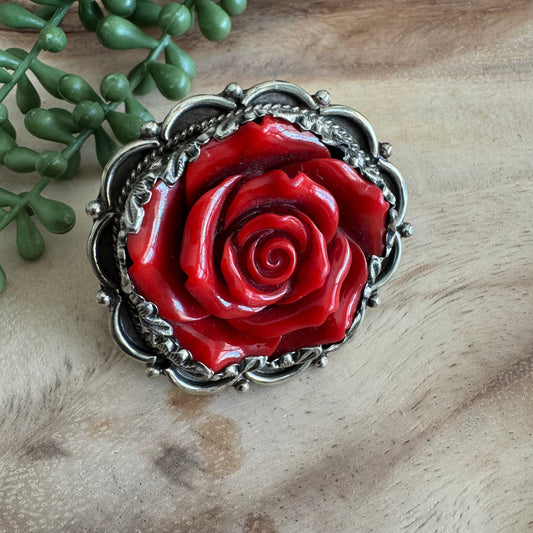 Southwestern Red Rose Adjustable Ring RING02