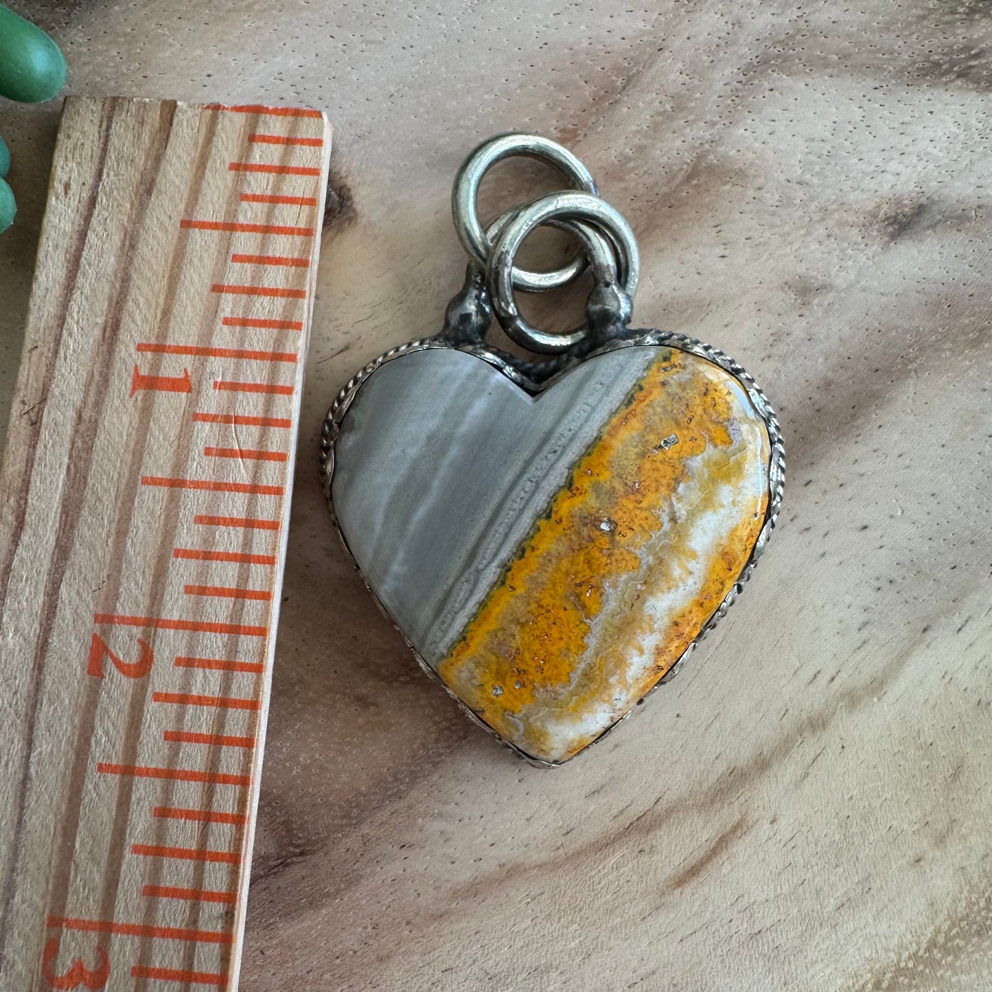 Bumblebee Jasper Heart Pendant with Embossed Accents – Antique Silver-Tone Statement Piece SWP20