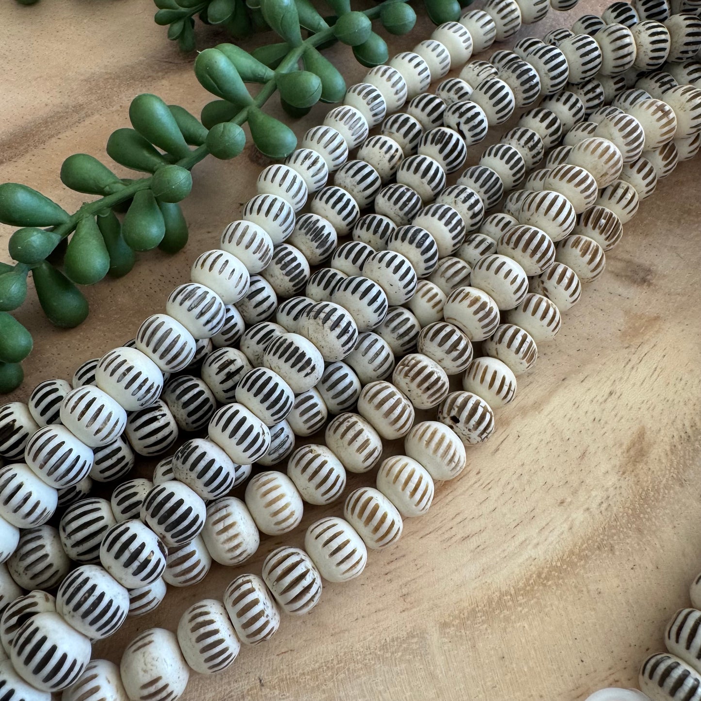 Carved Bone Beads – 8x10 mm – 15–16 Inch Strand – BN11