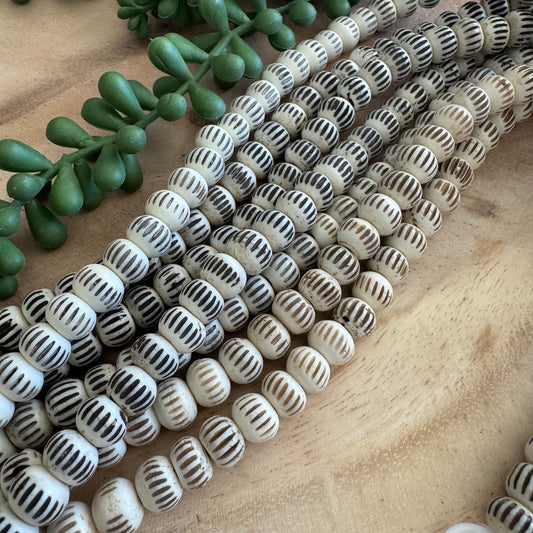 Carved Bone Beads – 8x10 mm – 15–16 Inch Strand – BN11