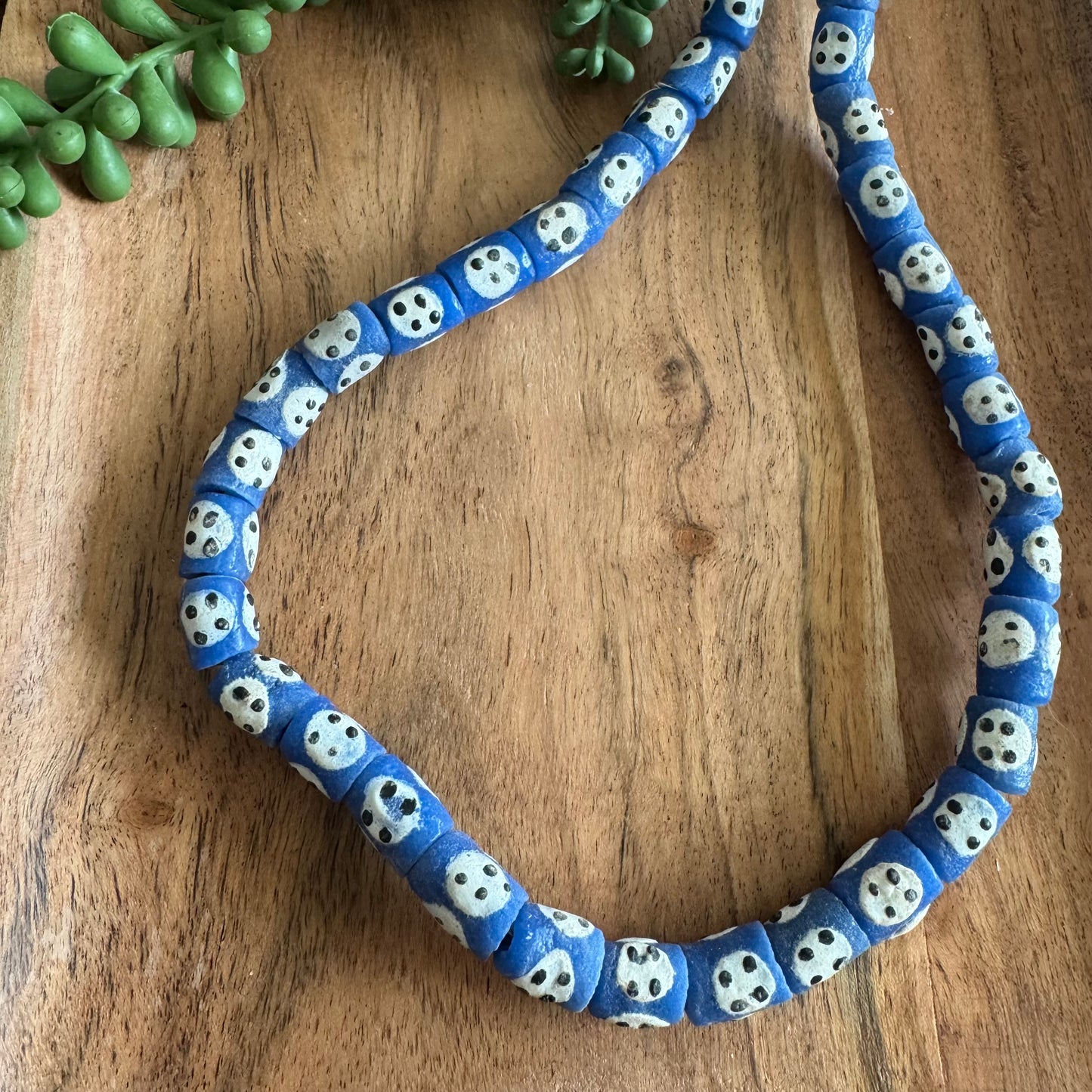 Blue African Krobo Bead Strand