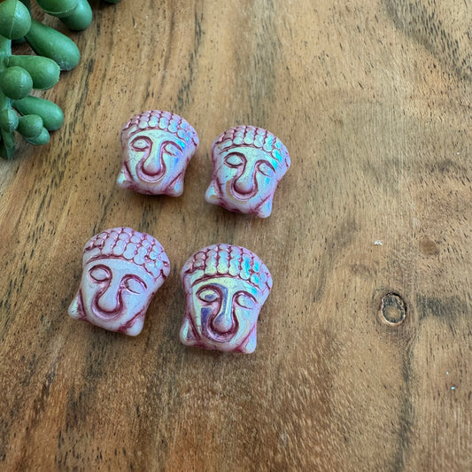 Czech Glass Pink and AB Buddha Focal Bead 4pcs
