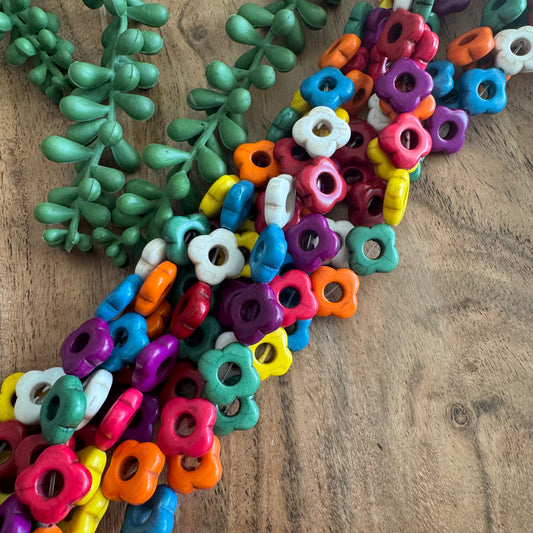 Multicolor Howlite Flower Bead Strand