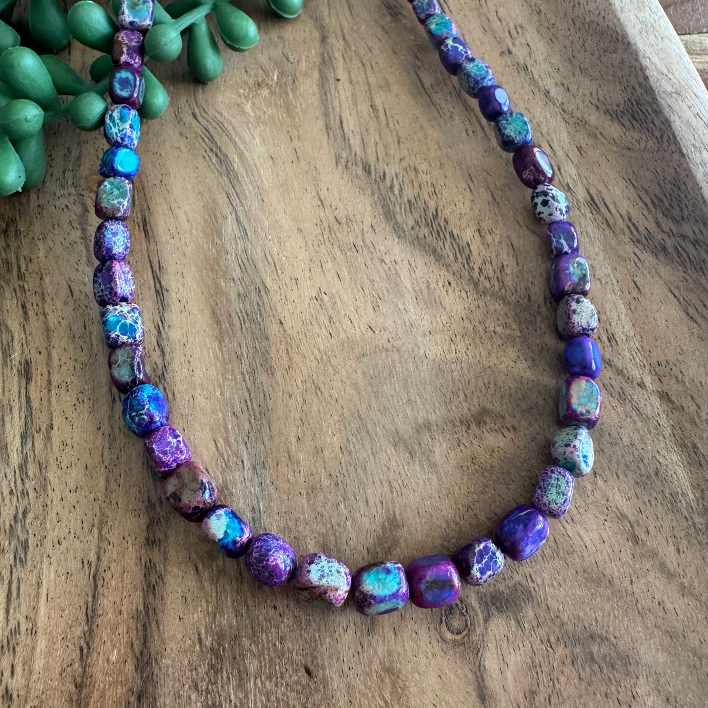 Rectangle Cube Sea Sediment Jasper Beads – Purple and Turquoise, 6x7mm, 15-Inch Strand