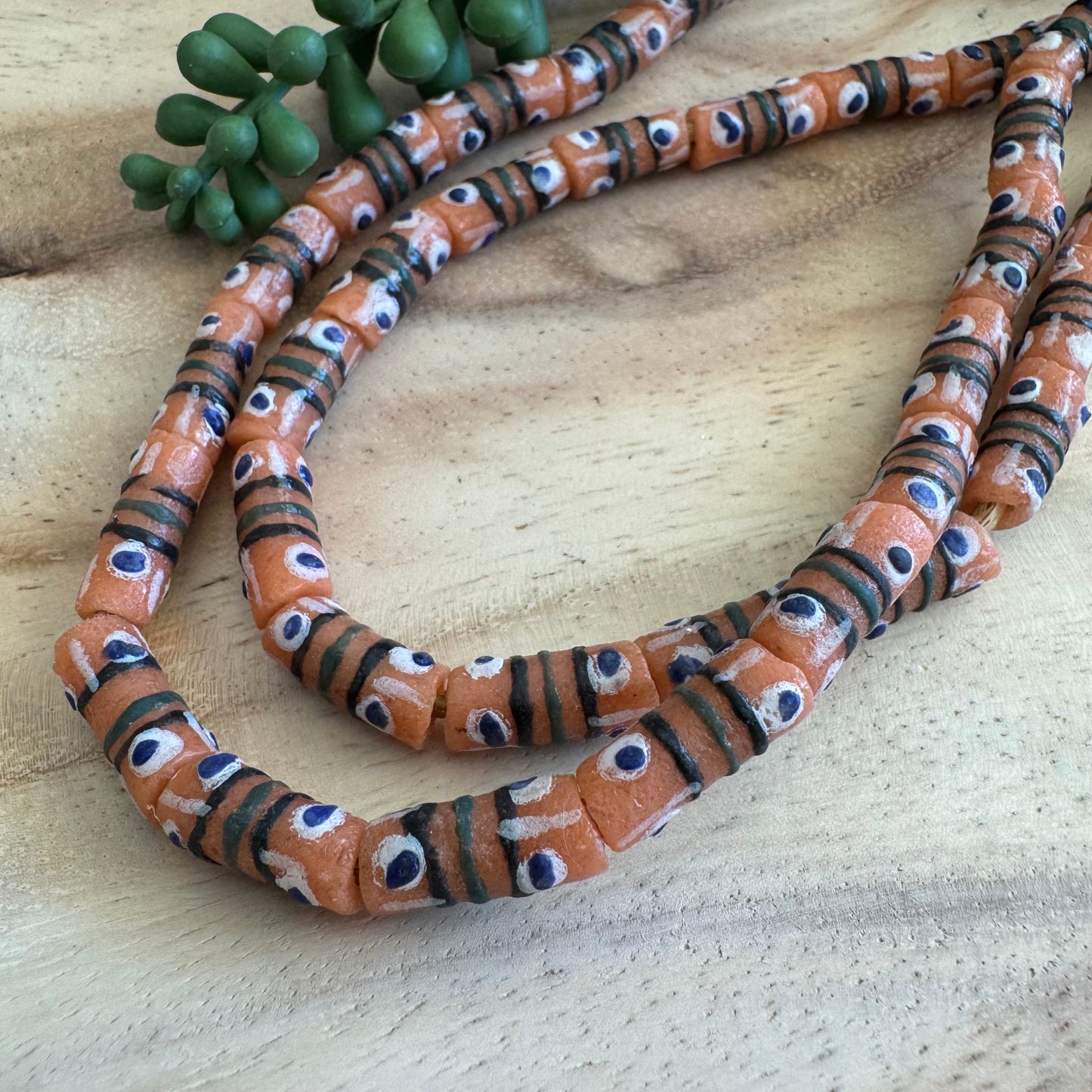 Peach African Krobo Beads – 8x15–16 mm – 22 Inch Strand AFG02