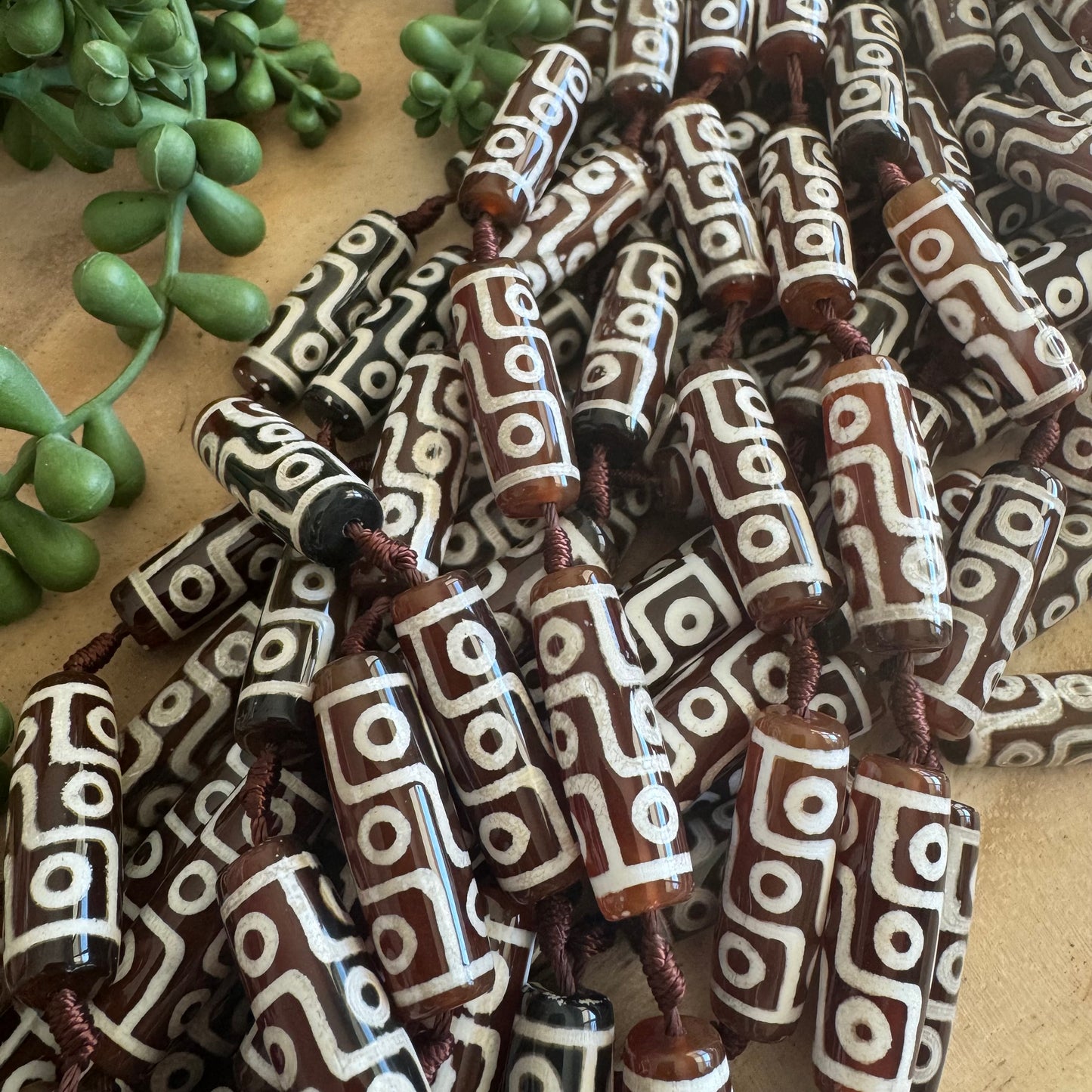 Brown DZI Agate Tube Beads, 29x10 mm DZI01