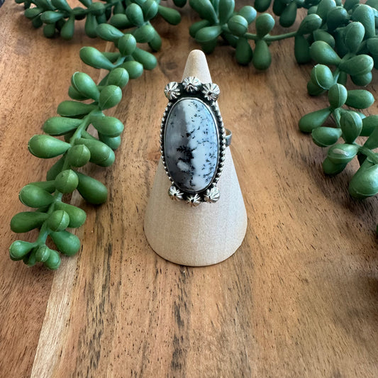 .925 Sterling Silver Dendritic Opal Ring - Size 6