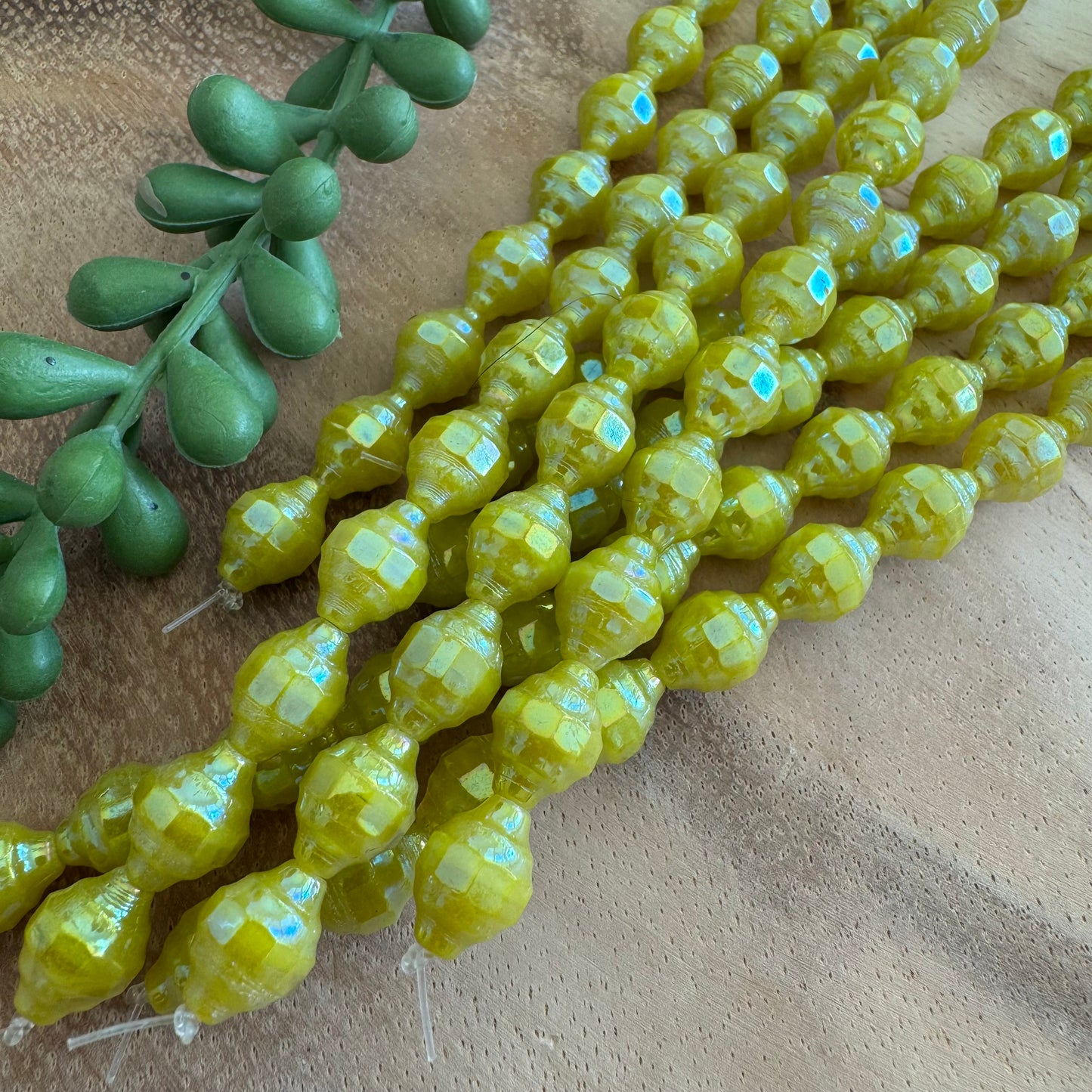Yellow AB Vintage Czech Glass Faceted Lemon Shape Beads – 8x11mm – 6 Inch Strand CZ03