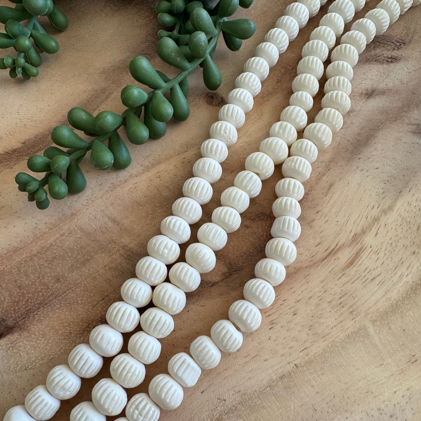 Carved Bone Beads – 8x10 mm – 15–16 Inch Strand – BN12