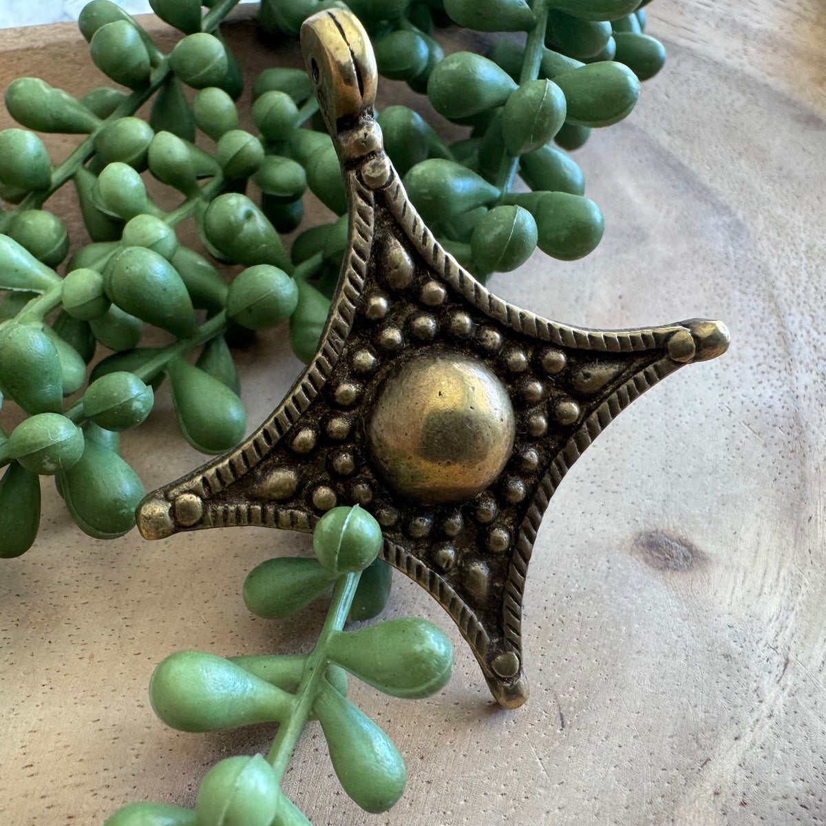 African Brass Diamond Pendant 59x67mm AFB09