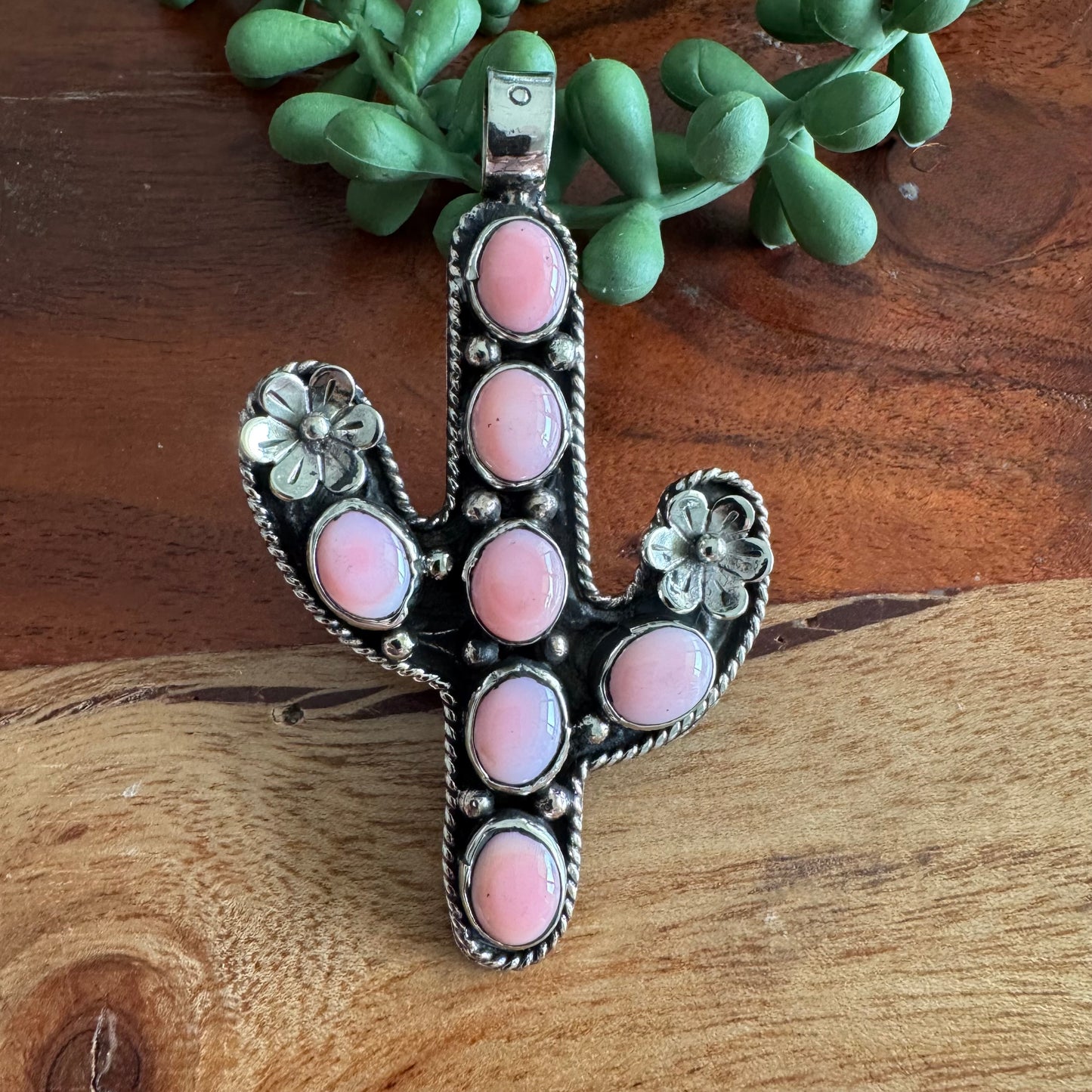 Pink Conch Shell Saguaro Cactus Pendant