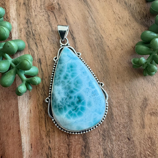 .925 Sterling Silver Tear Drop Pendant – Larimar