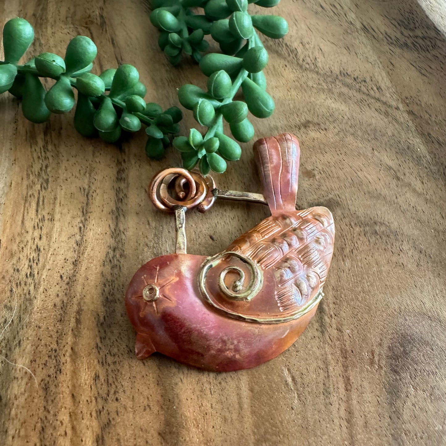 Handmade Copper Songbird Pendant with Brass Accents by Patricia Healey PH08