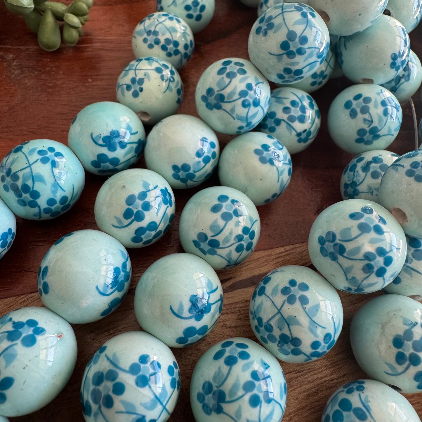 Aqua Ceramic Floral Beads 16mm