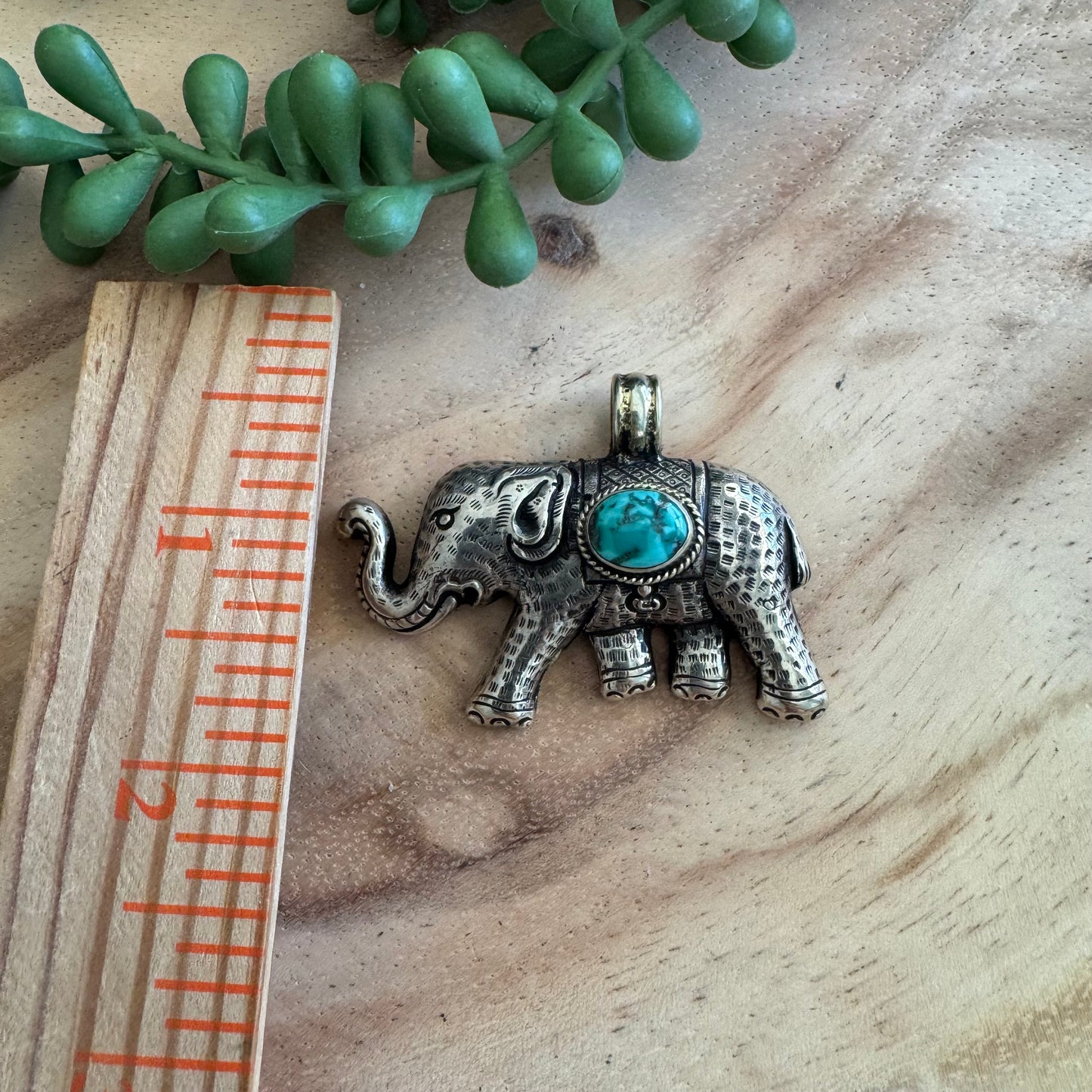 Tibetan Elephant Pendant with Turquoise Cabochon TIB03