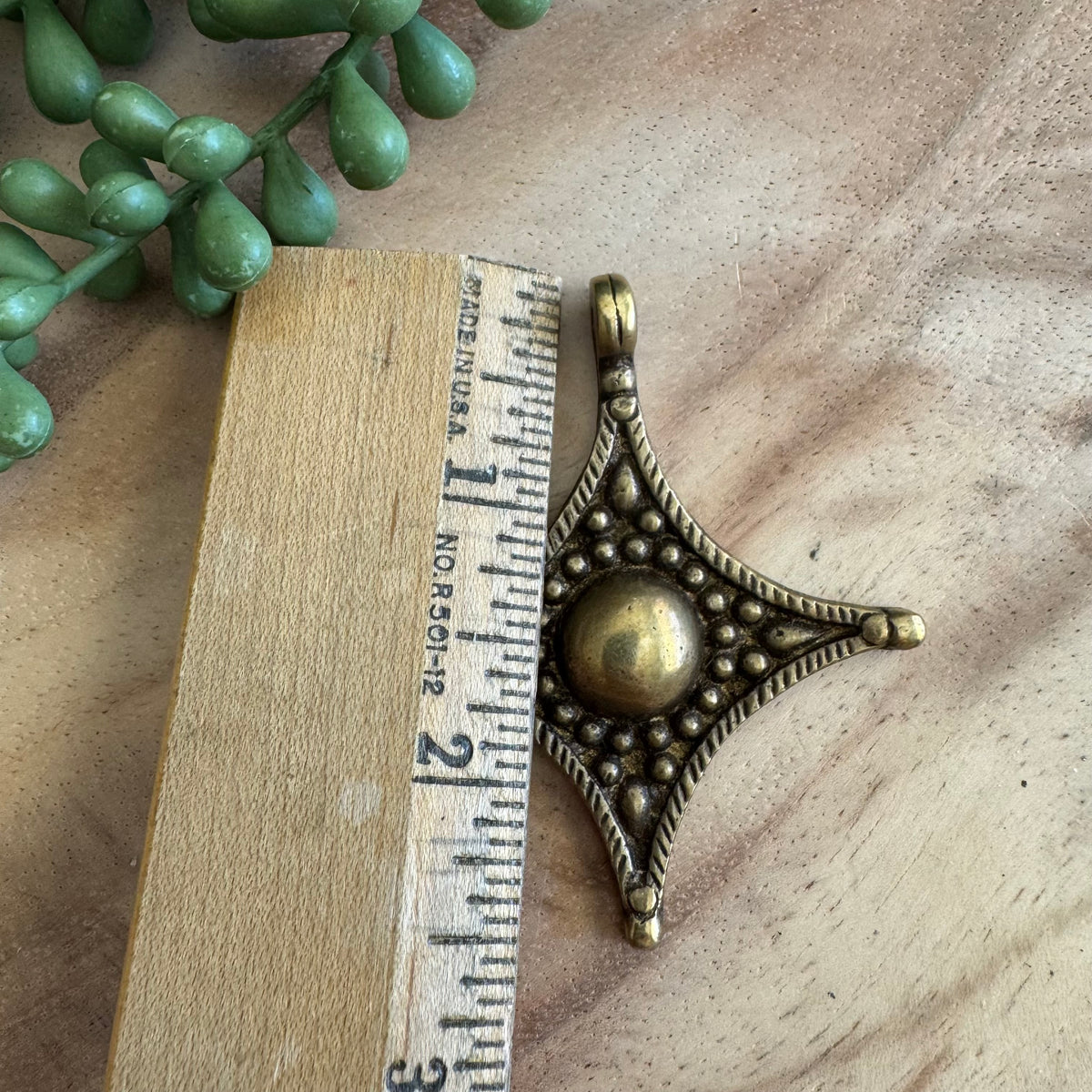 African Brass Diamond Pendant 59x67mm AFB09