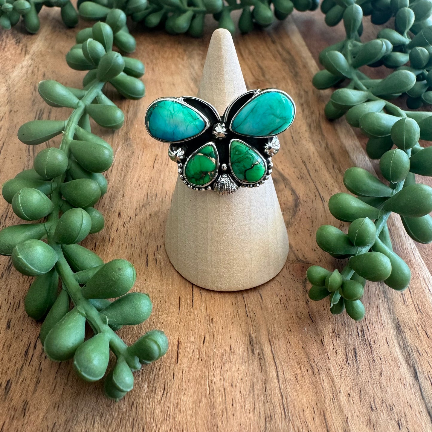 .925 Sterling Silver Peacock Dahlia Butterfly Ring - Size 5