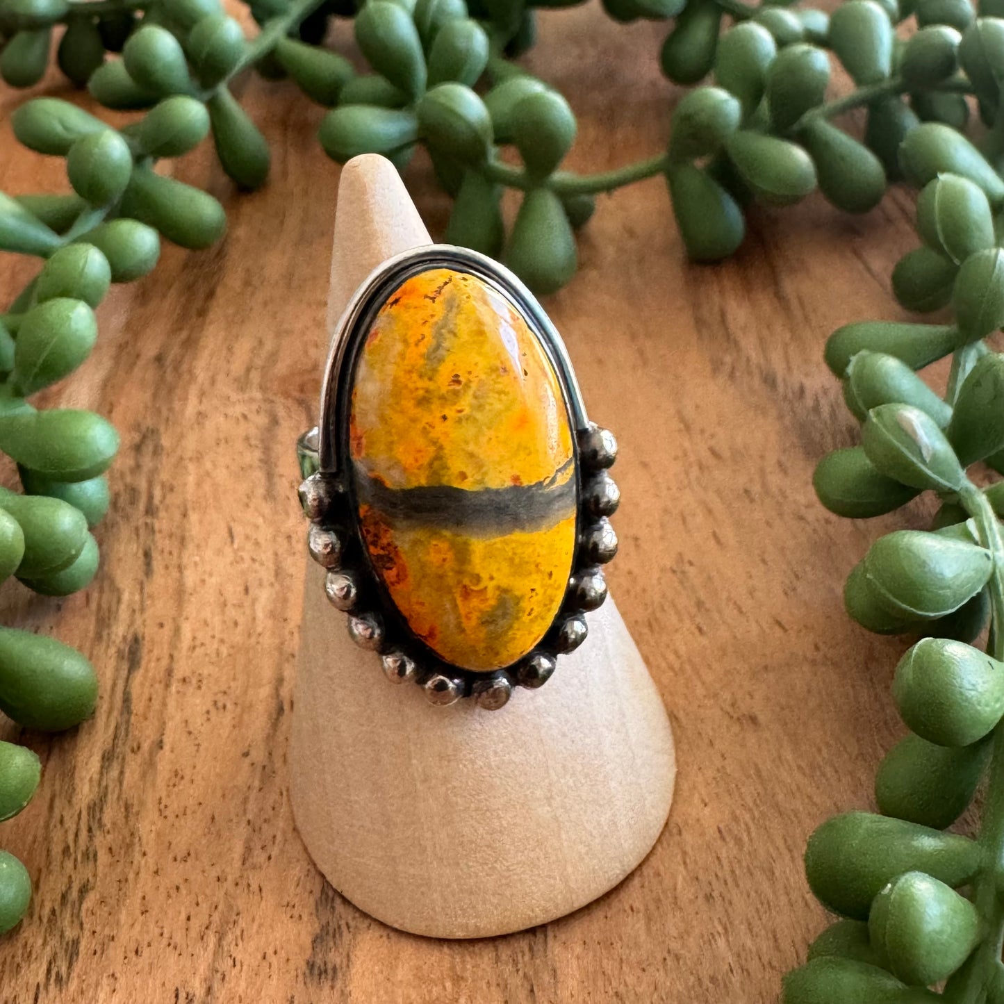 .925 Sterling Silver Bumblebee Jasper Ring - Size 6