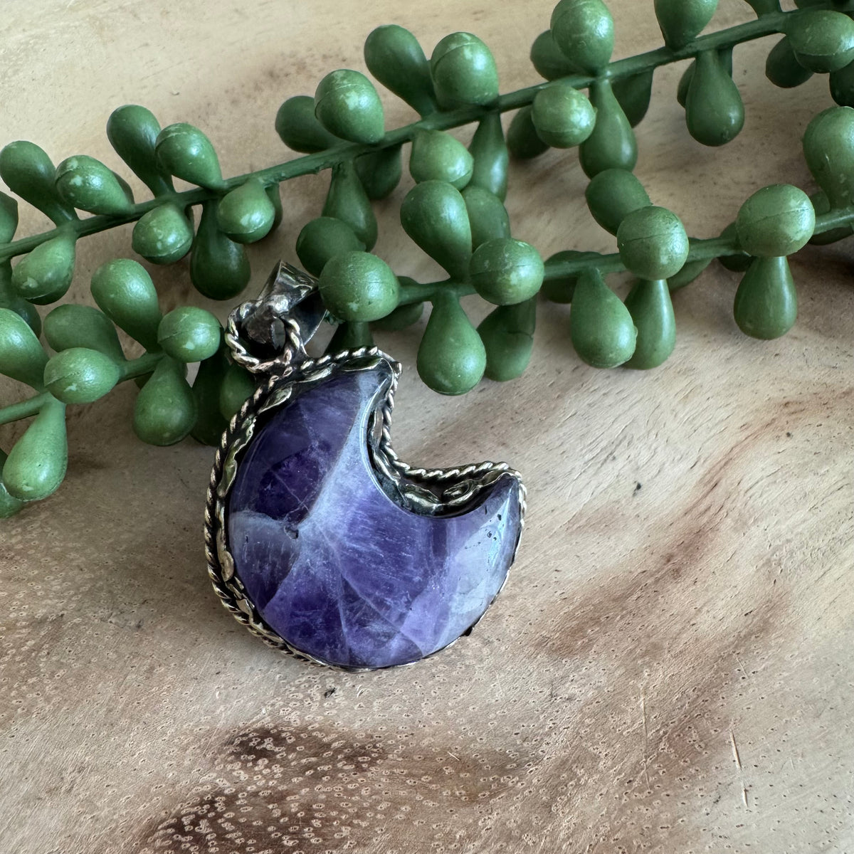 Amethyst Moon Pendant with Silver-Tone Detailing SWP41