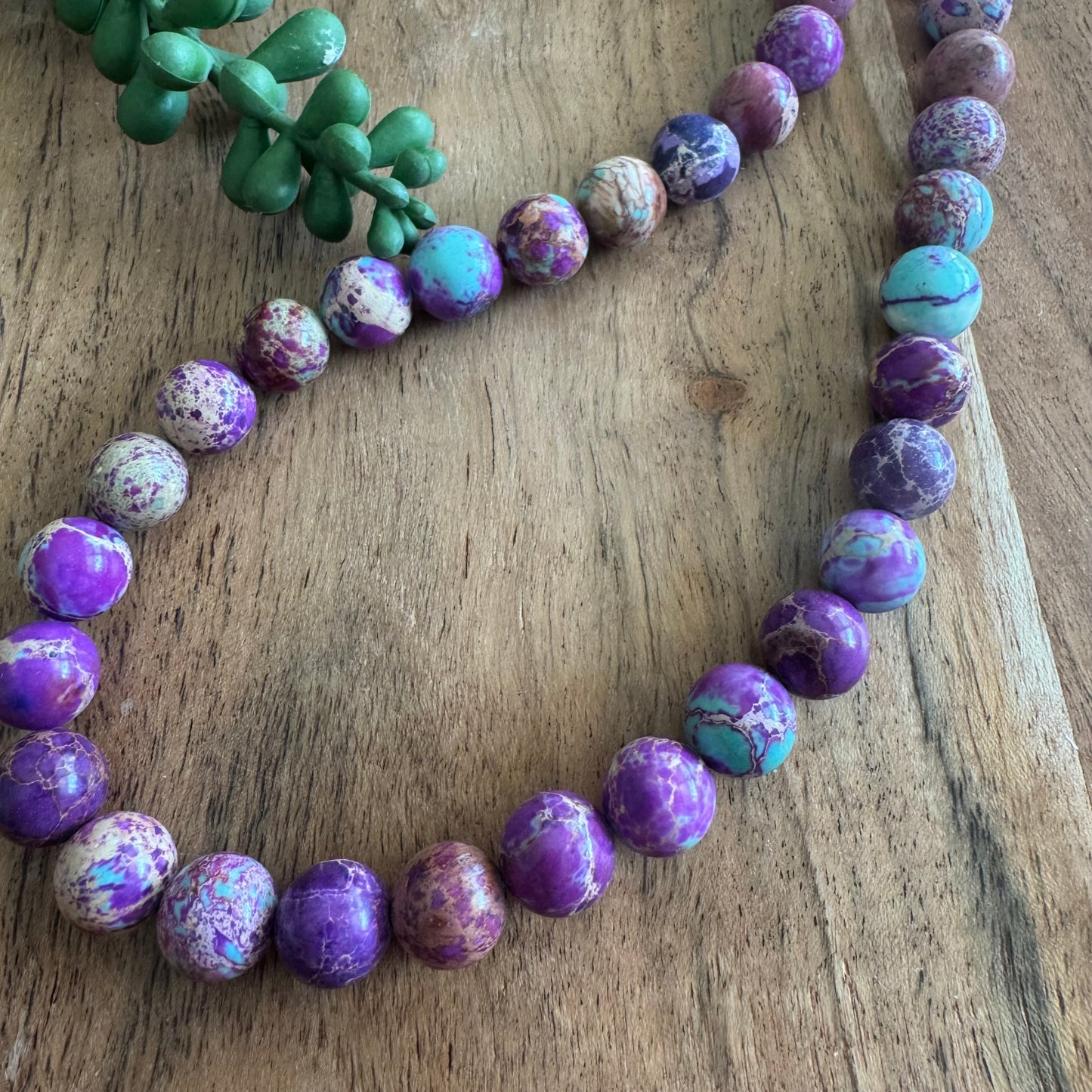 Sea Sediment Jasper Beads – Purple and Turquoise, 10 mm, 15-Inch Strand