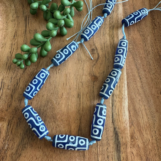 Blue DZI Agate Tube Beads, 29x10 mm