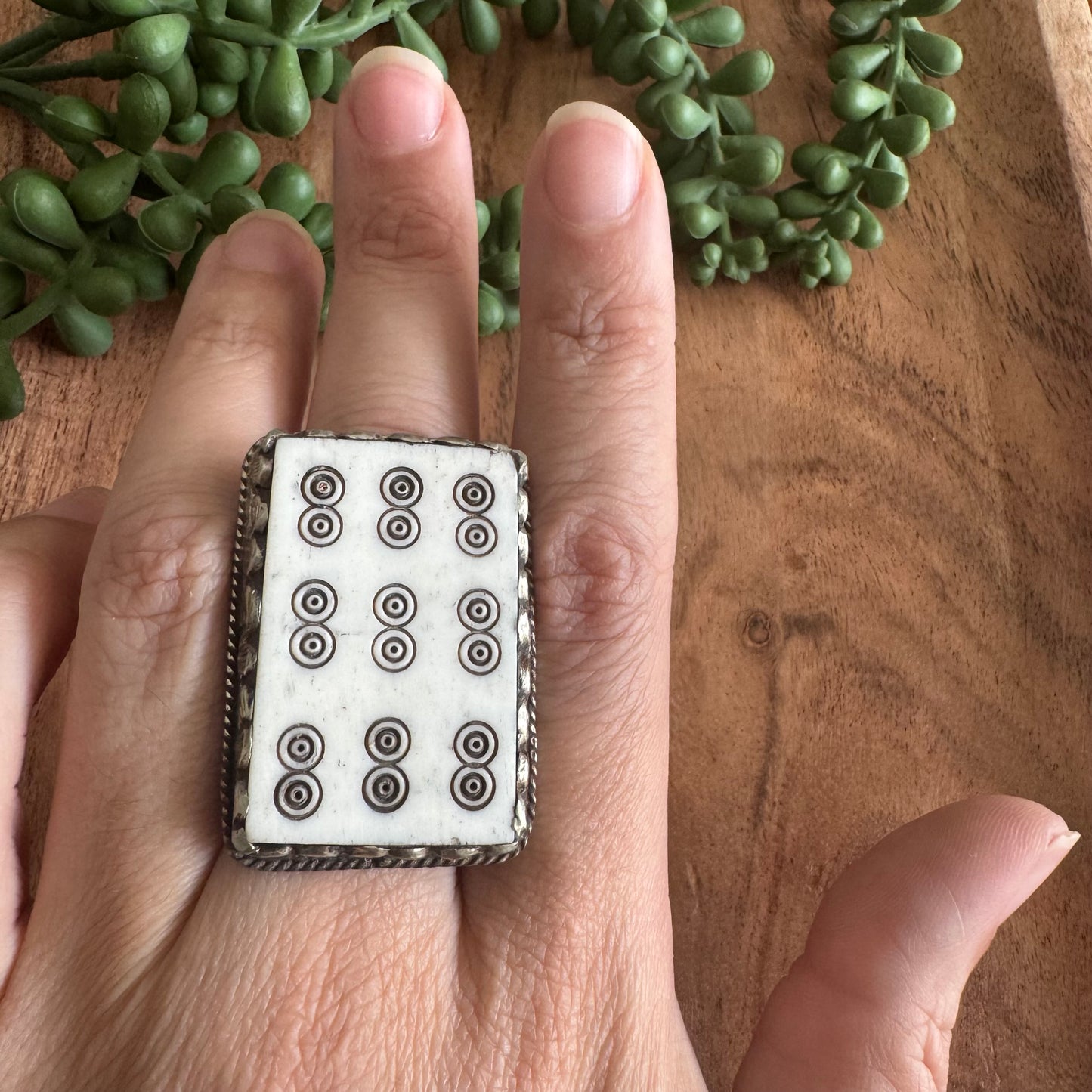 Bone Mahjong Tile Statement Ring – Adjustable