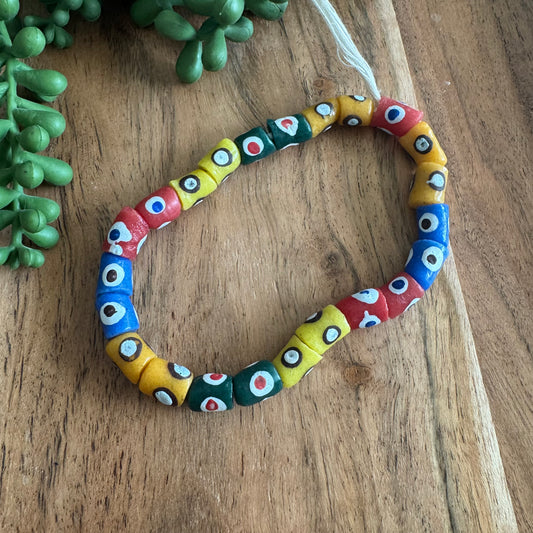 Multi Color African Glass Krobo Beads – 8x11 mm – 10 Inch Strand