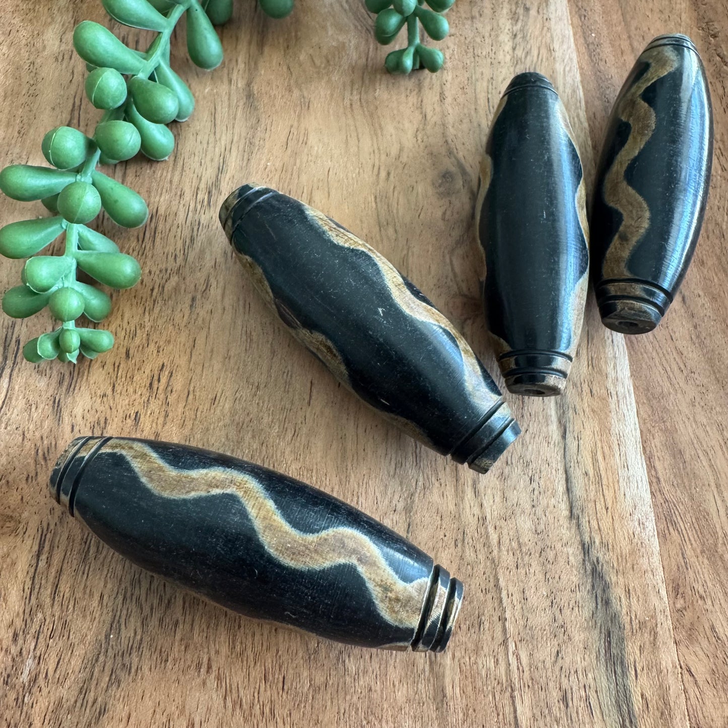 Batik Carved Horn Focal Beads – Set of 4, 18 x 65 mm