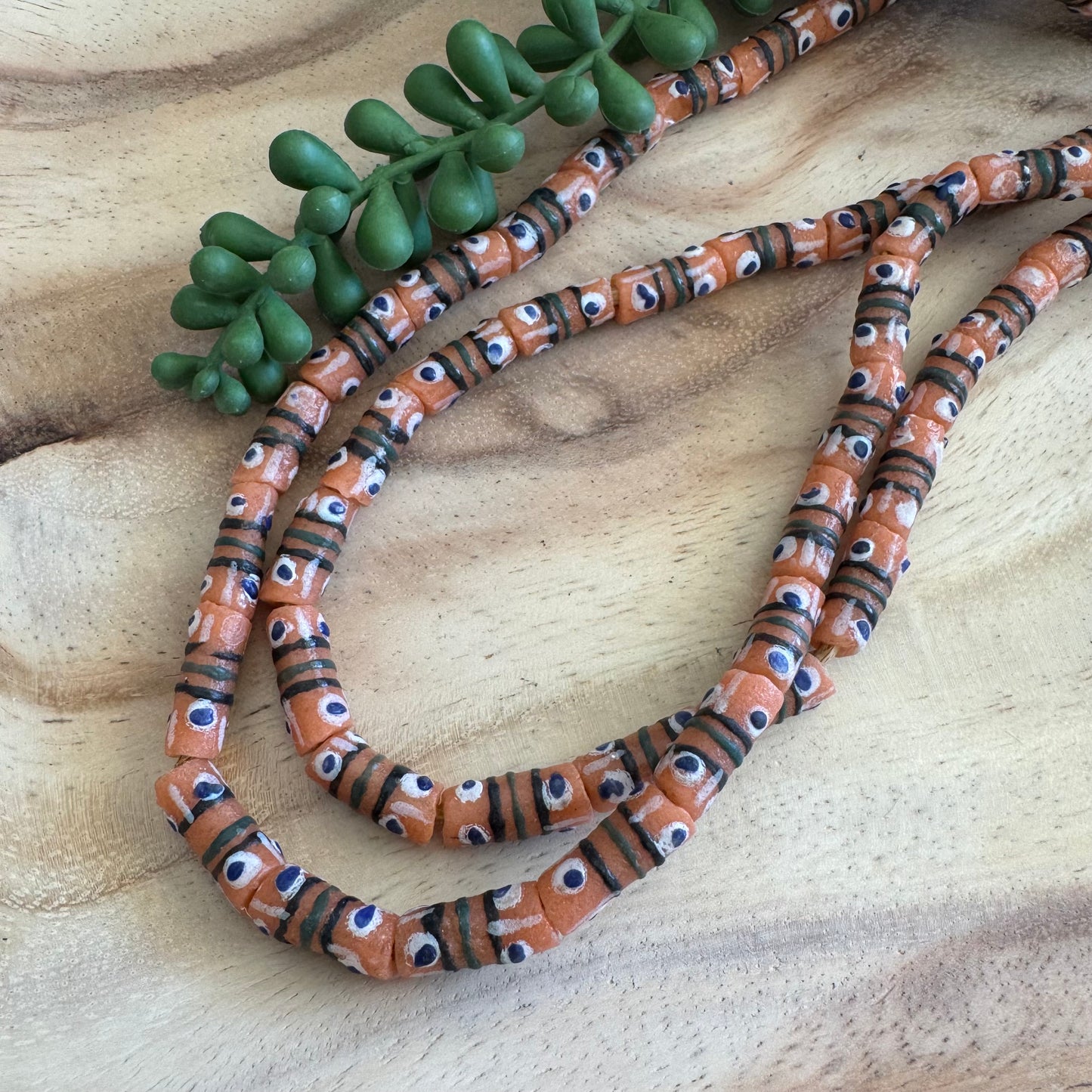 Peach African Krobo Beads – 8x15–16 mm – 22 Inch Strand AFG02