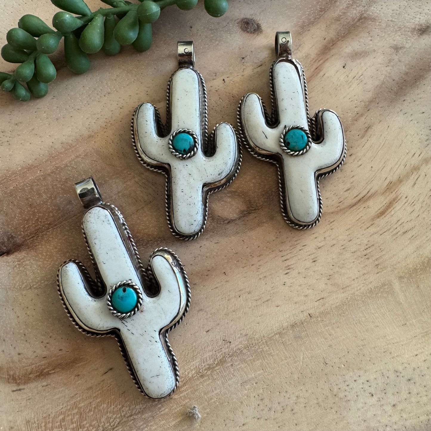 Saguaro Cactus Bone and Turquoise Pendant SWP19