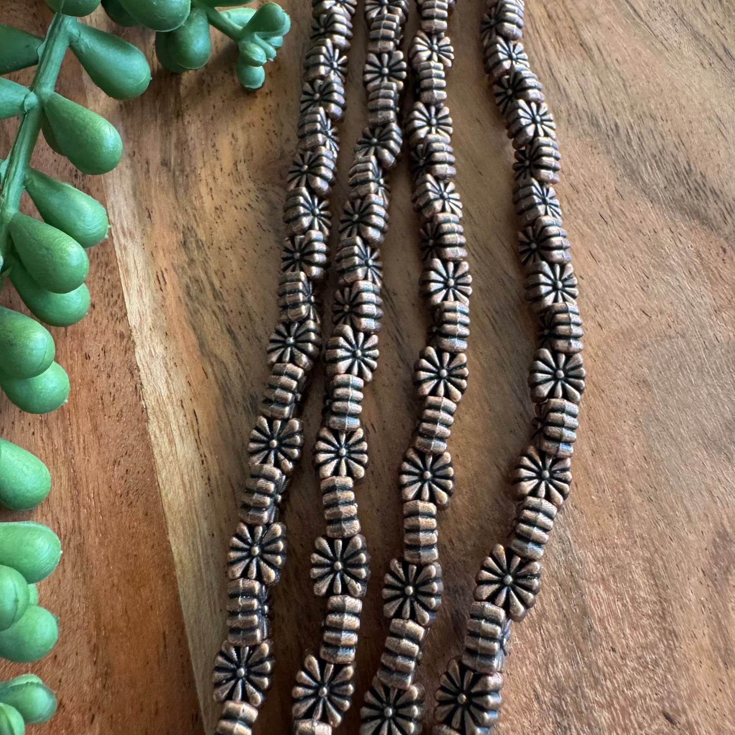 Antique Copper Plated Square Flower Metal Beads