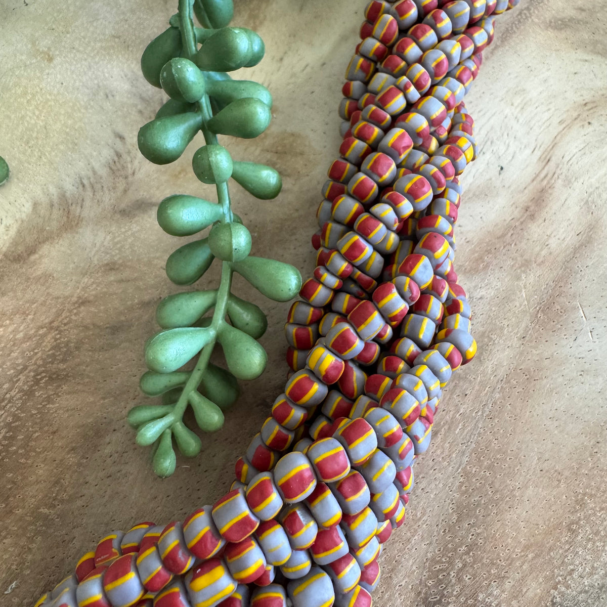 Red Yellow and Gray Striped Java Gooseberry Beads JS096