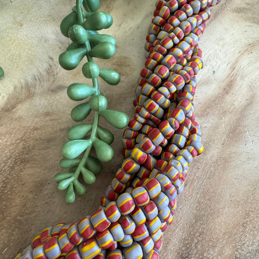 Red Yellow and Gray Striped Java Gooseberry Beads JS096