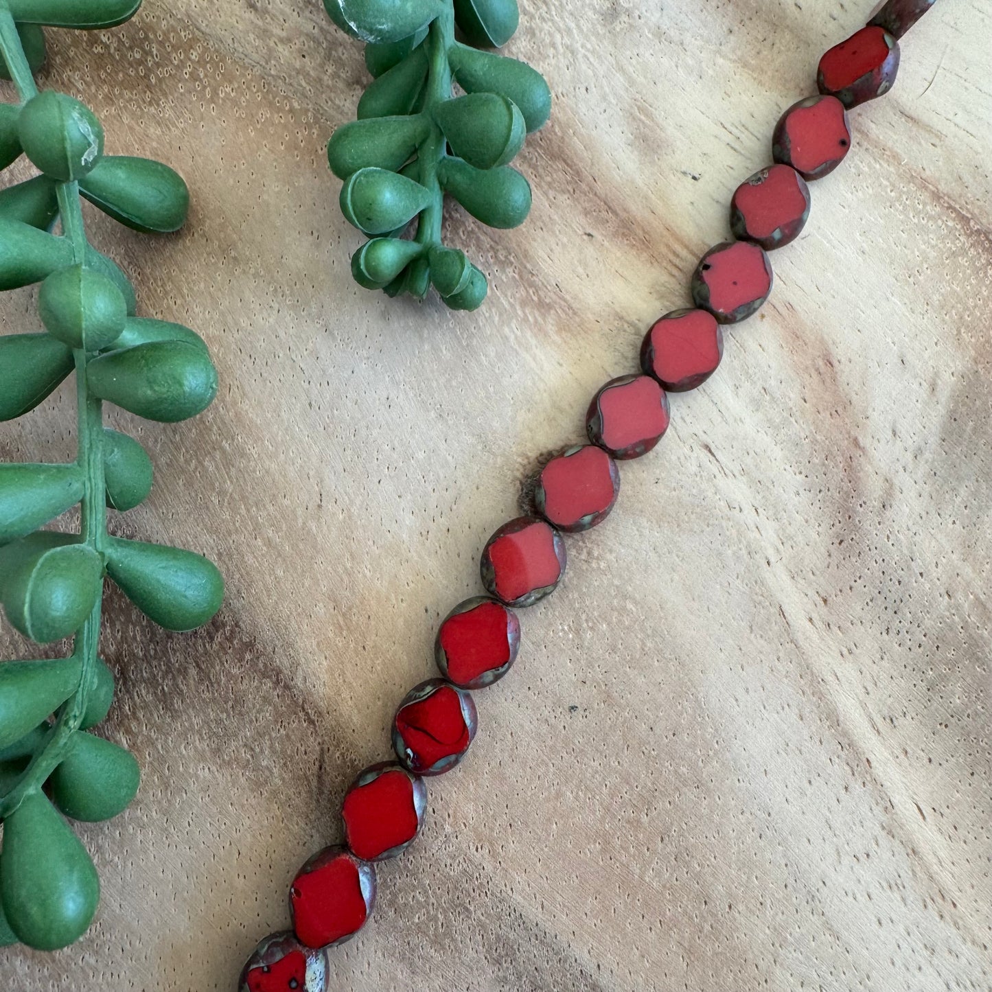 Vintage Red Table Cut Czech Glass Ovals – 8 mm – 8 Inch Strand