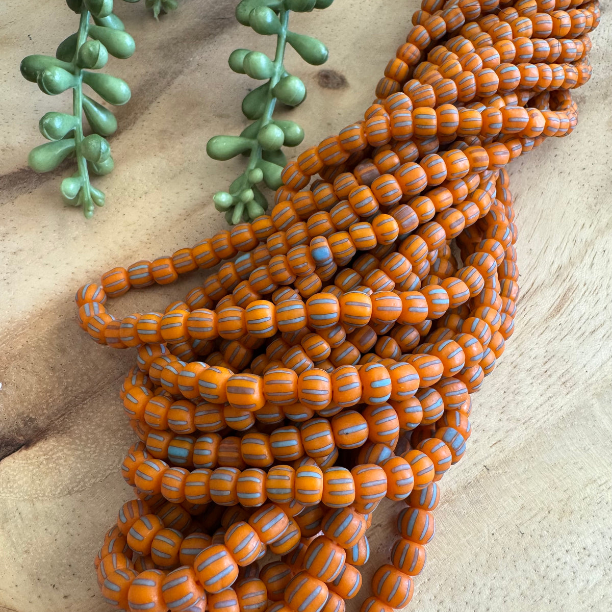 Orange and Blue Striped Java Gooseberry Beads JS104