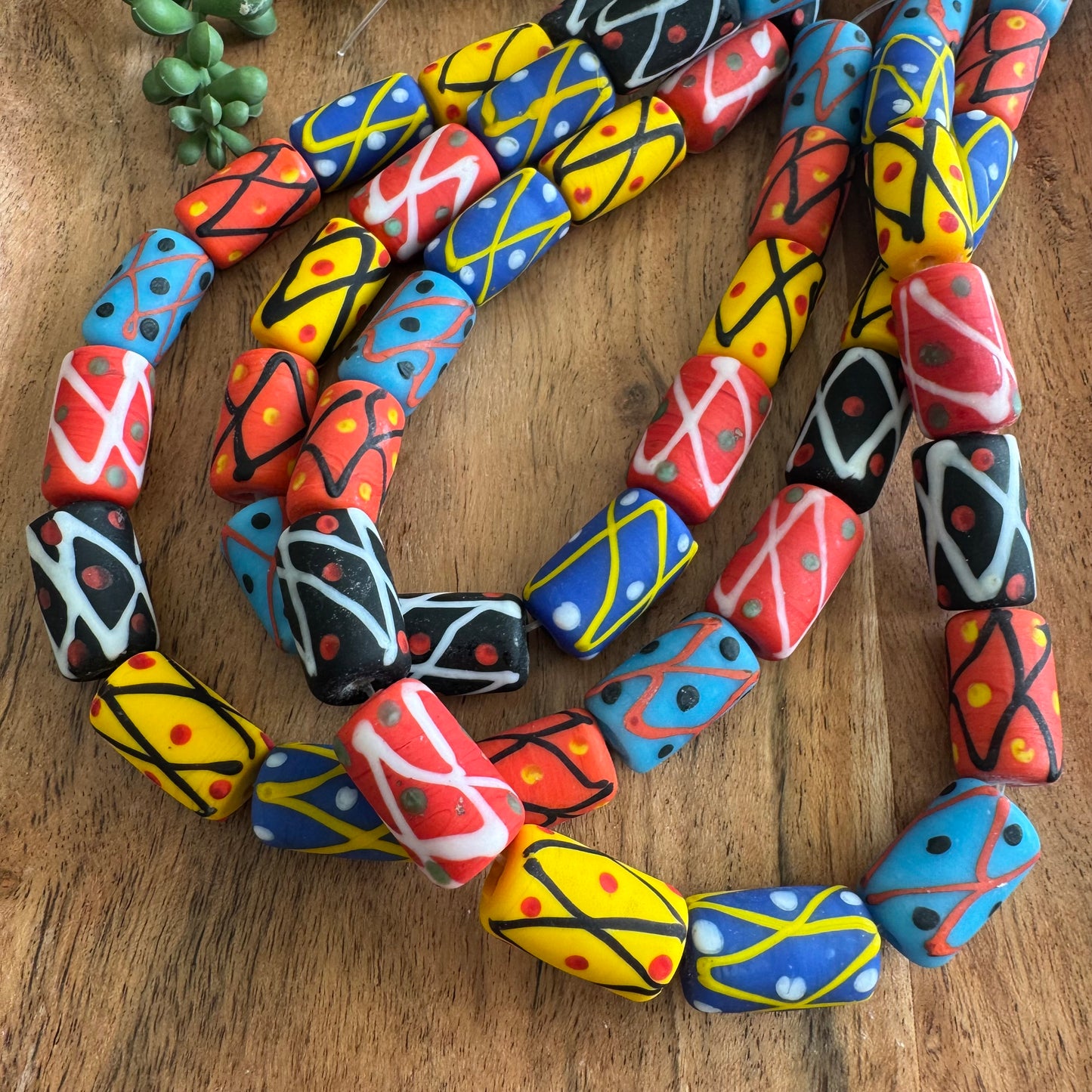 Matte Patterned Glass Beads 12 x 20 mm