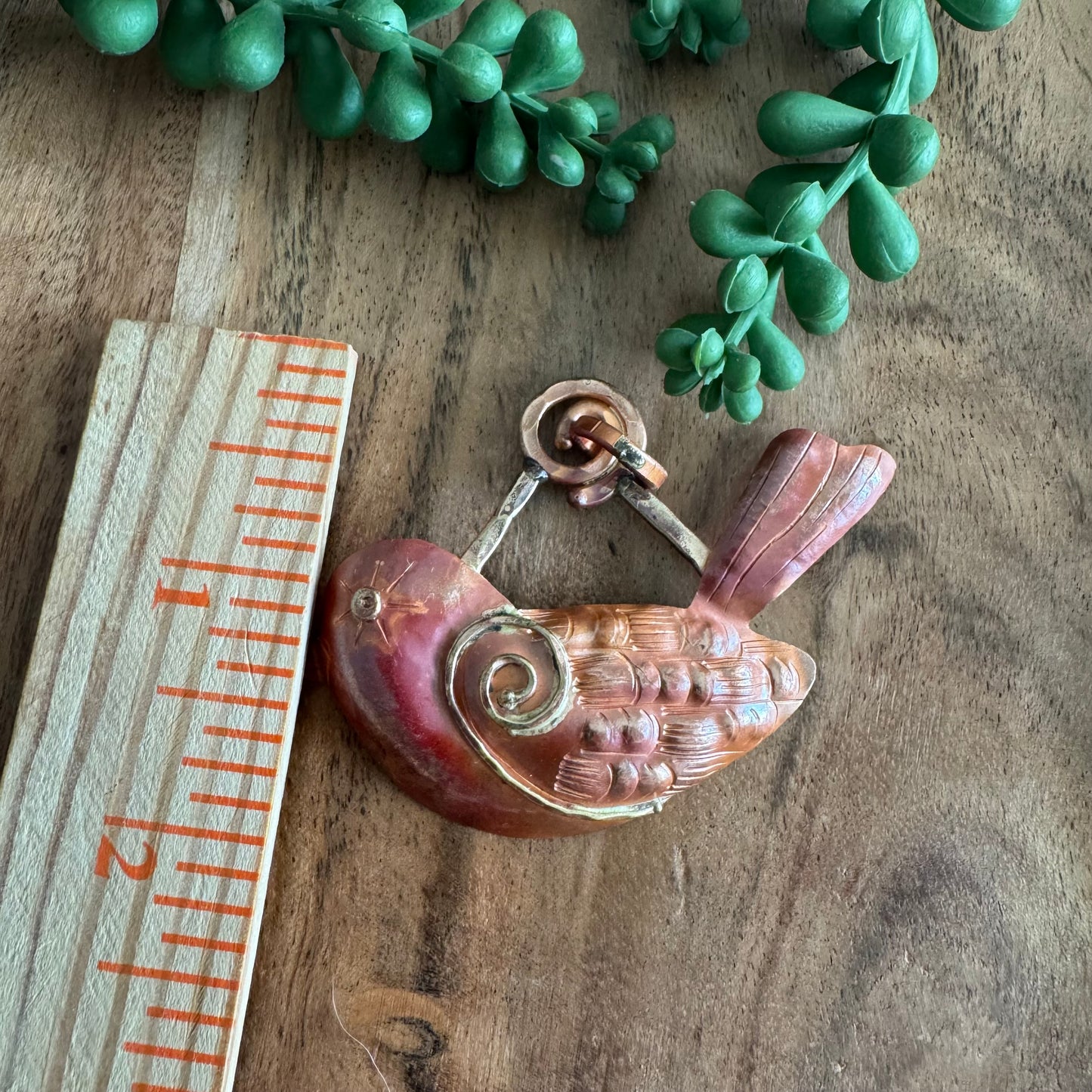 Handmade Copper Songbird Pendant with Brass Accents by Patricia Healey PH08