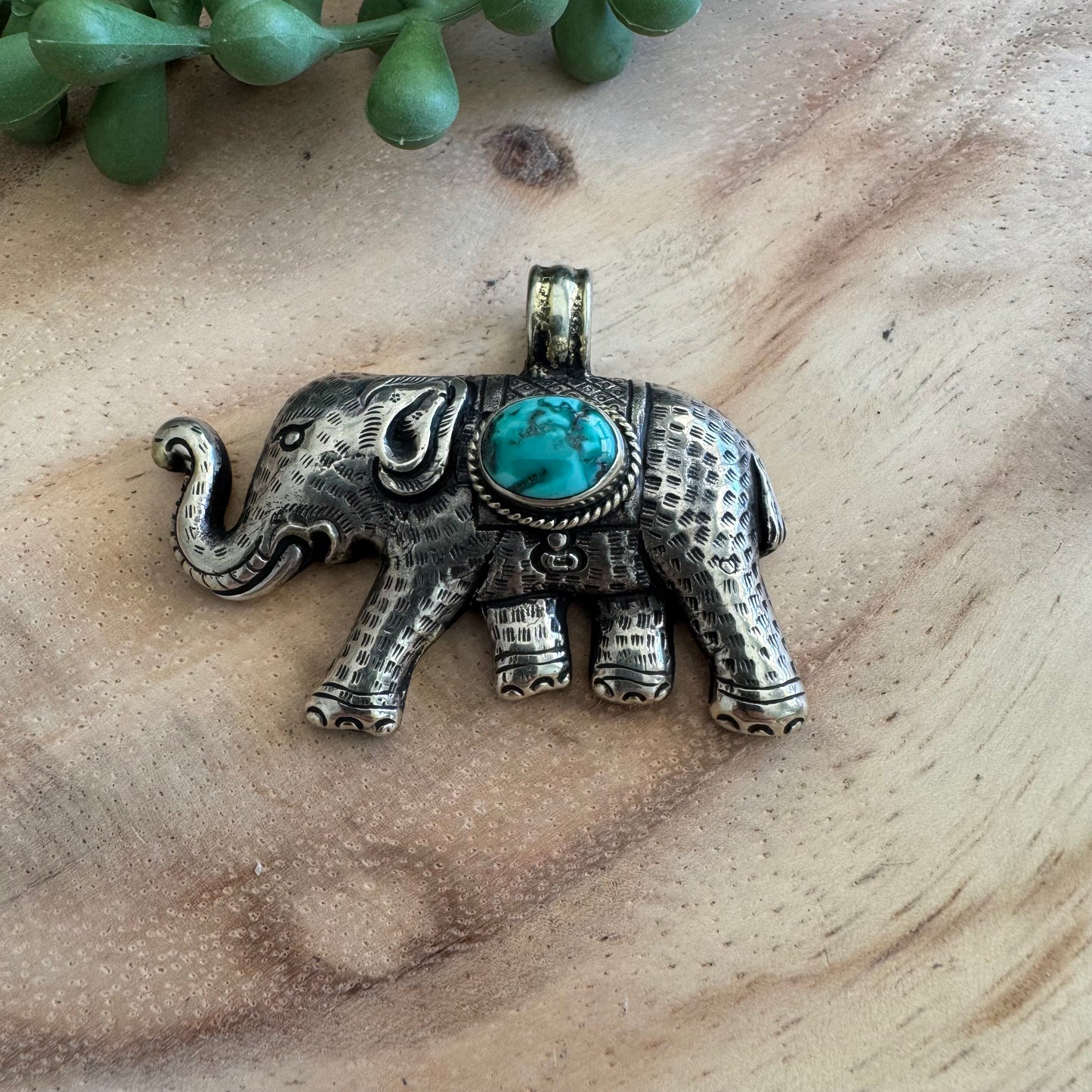 Tibetan Elephant Pendant with Turquoise Cabochon TIB03