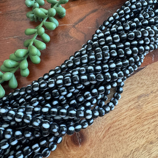 Black and White Round Striped Glass Beads (India)