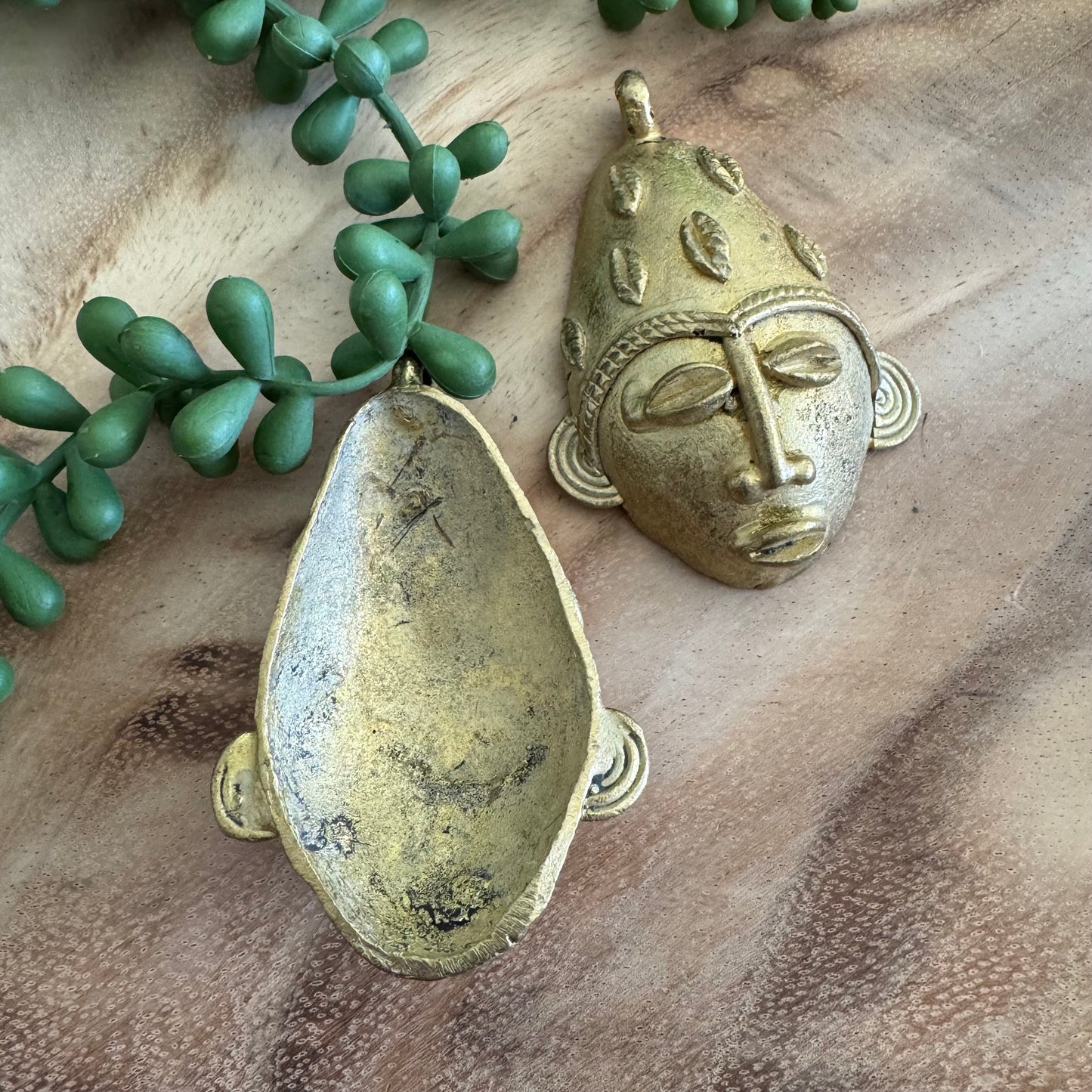 African Brass Mask Pendant 49x76mm AFB04