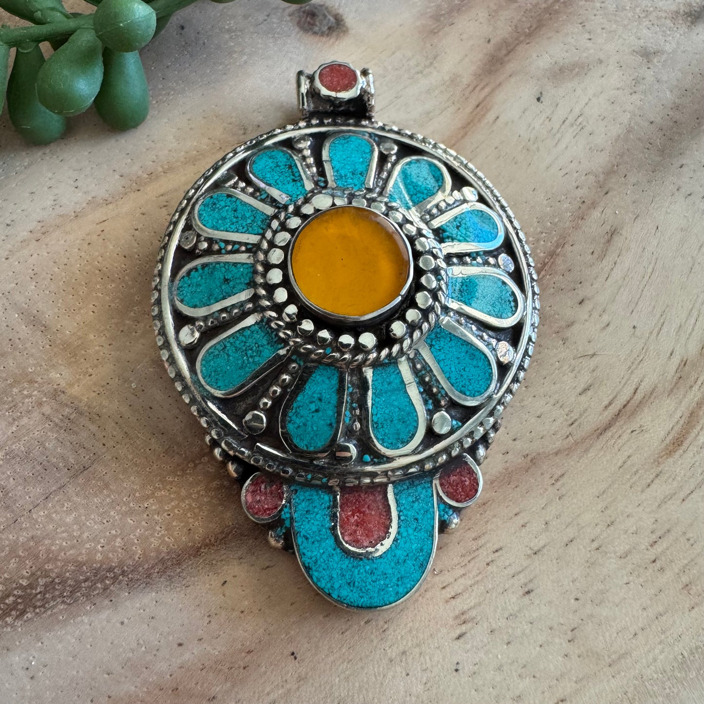 Tibetan Turquoise Inlay Pendant – Tribal Style TIB07