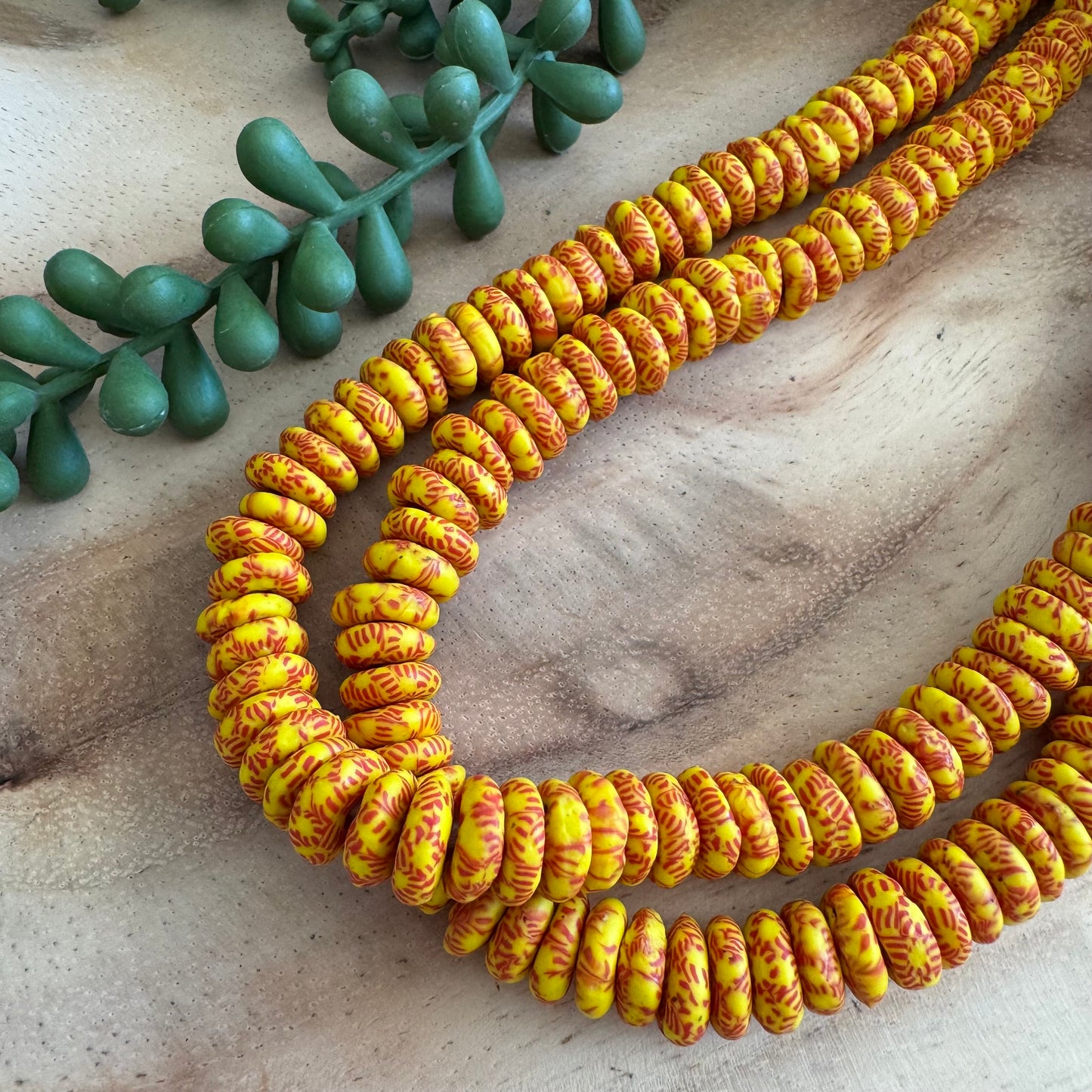 Small Yellow and Red Ashanti Bead Strand (African Recycled Glass) AFG06