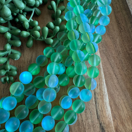 Matte Mermaid Glass Beads – Green, 12 mm