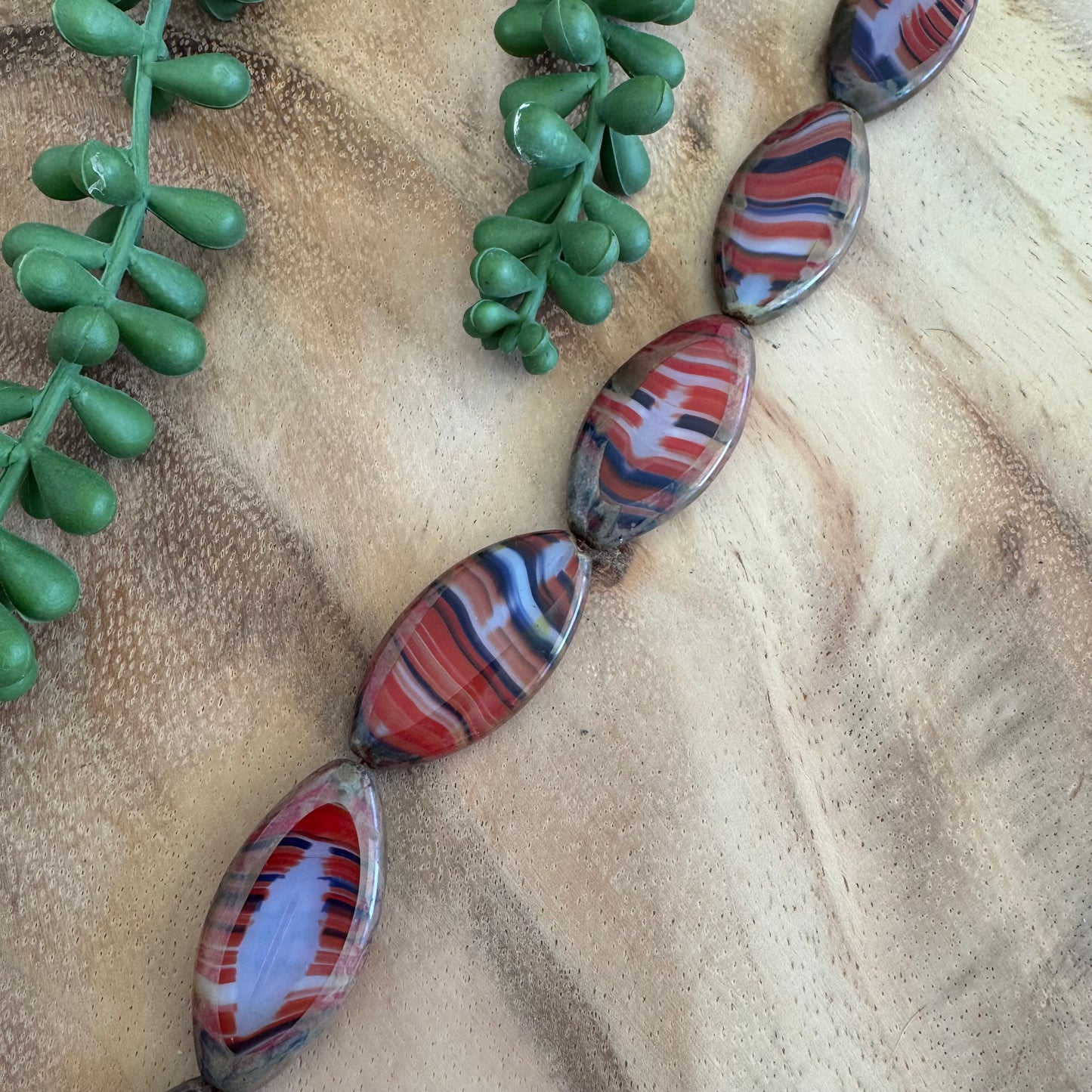 Vintage Mali Wedding Style Czech Glass Beads – 18x35 mm – 6 Piece Strand