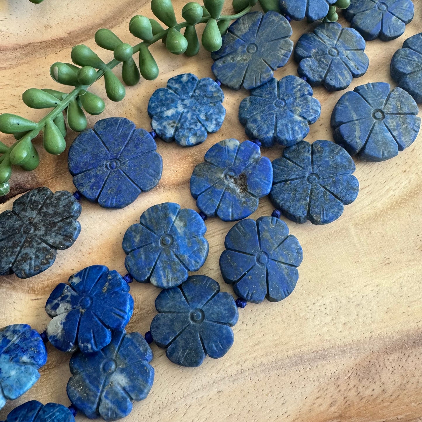 Lapis Lazuli Carved Flower Gemstone Bead Strand 12-35mm LAP01
