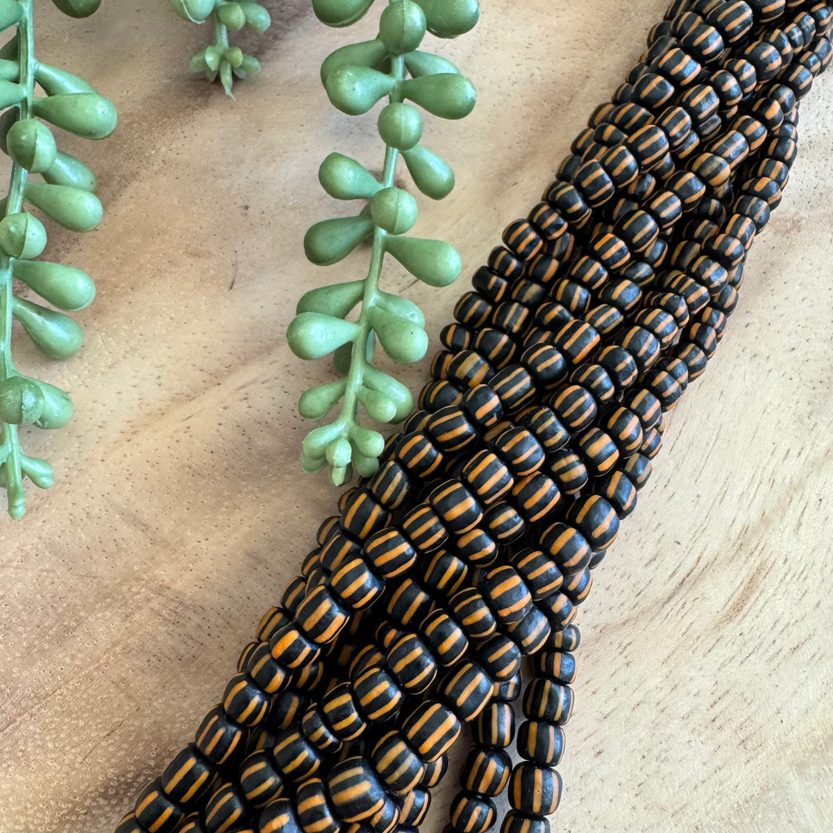 Black and Orange Striped Java Gooseberry Beads JS097