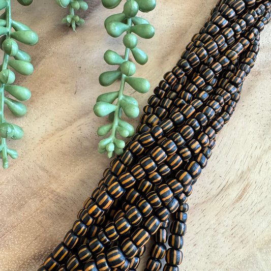 Black and Orange Striped Java Gooseberry Beads JS097